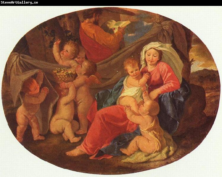 Nicolas Poussin Heilige Familie mit Engeln, Oval